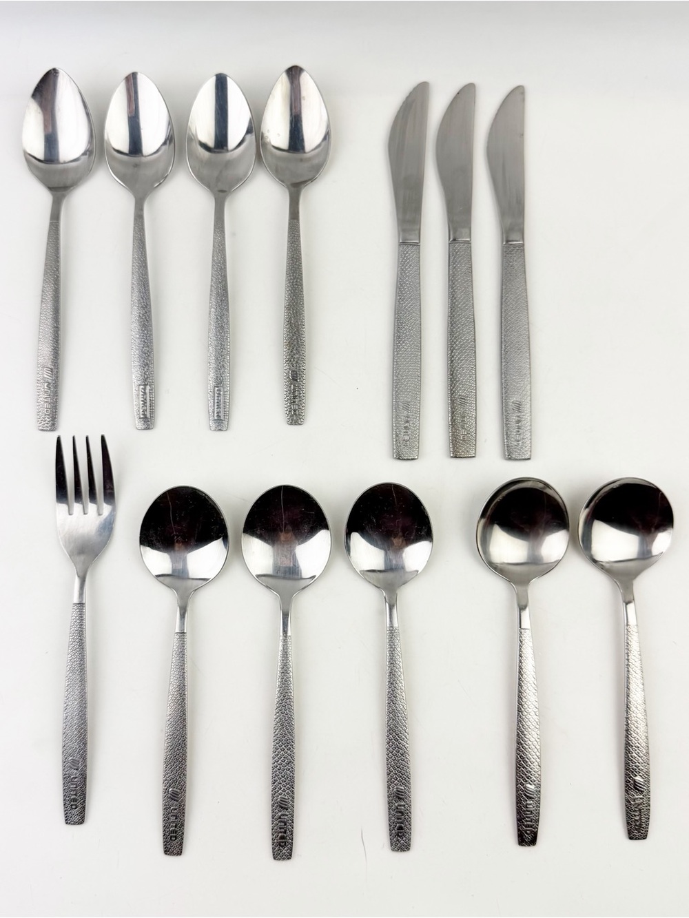 Vtg United Airlines Stainless Steel ABCO THL Fish Scale 13 pc Cutlery Spoon Fork